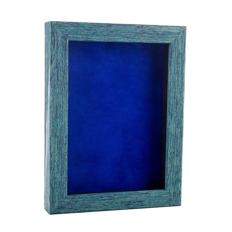 8x10 Shadow Box Frame Blue Wood | With a 1" Usable Display Depth | Includes a Royal Blue Real Suede Texture Acid-Free Backing - Holds 8x10 Photo