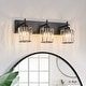 preview thumbnail 4 of 115, Mid-Century Modern Dimmable Bathroom Vanity Light Crystal Glass Wall Sconce 20.5" - Matte Black