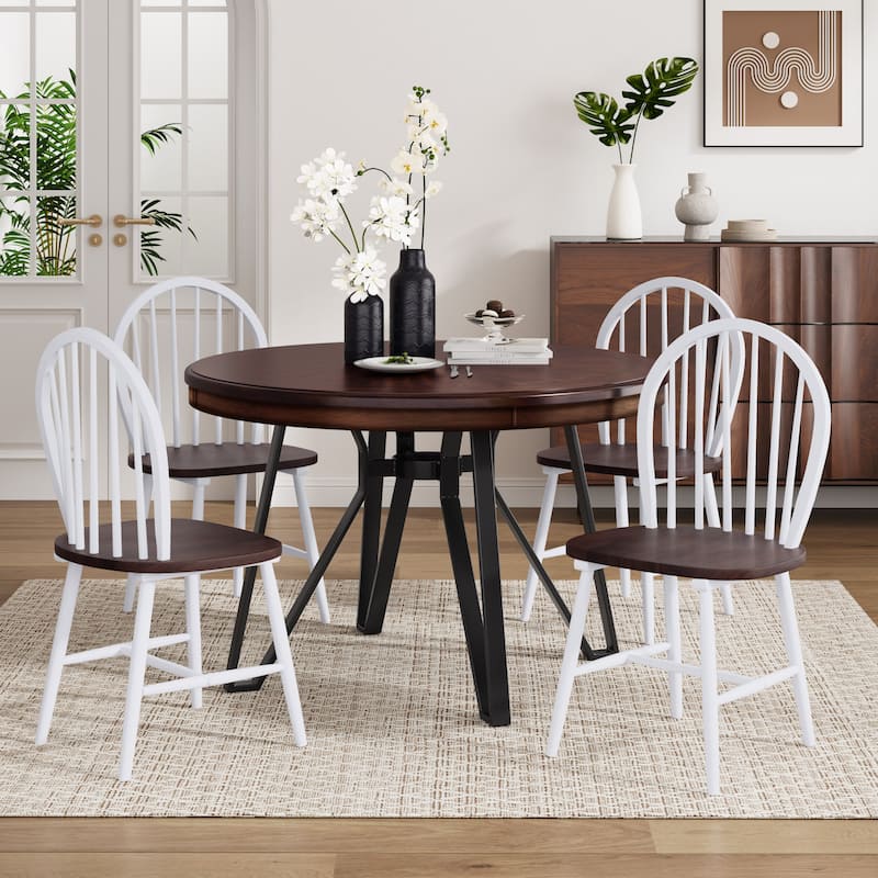 Spirn Dining 5-Piece Set by Christopher Knight Home - White+Walnut+Brown