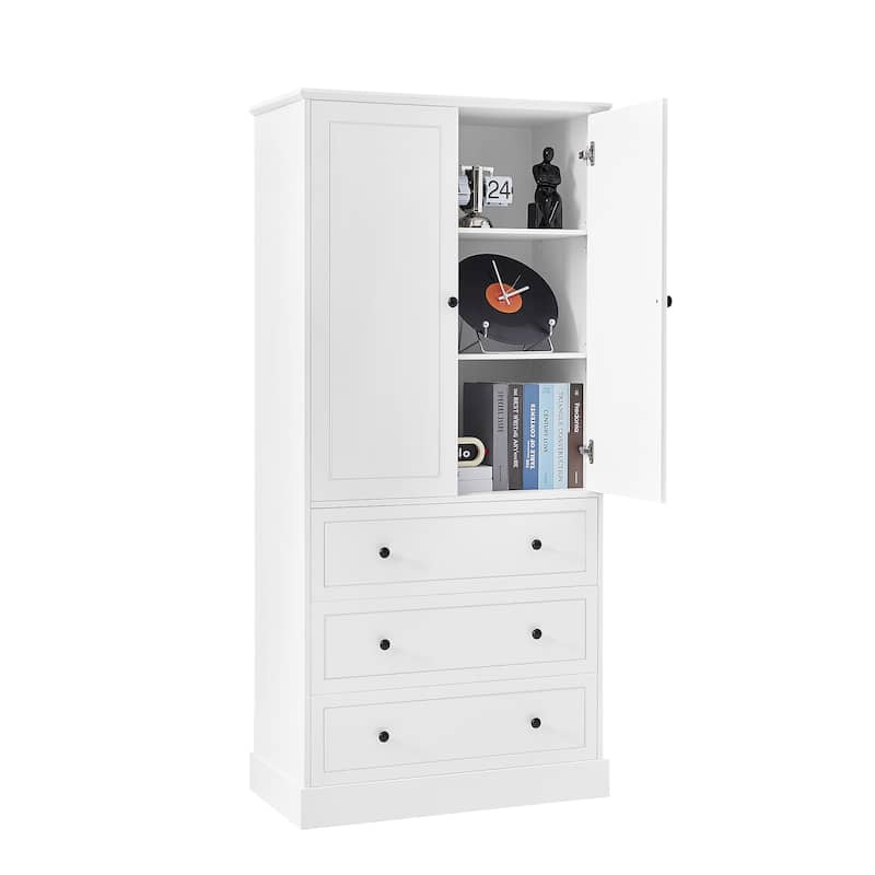 Freestanding Bathroom Storage Cabinet with Doors & 3 Large Drawers, Adjustable Shelves