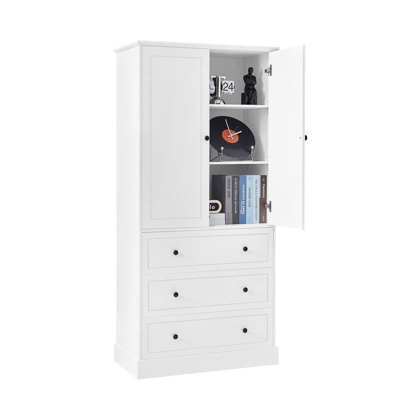 Tall Bathroom Storage Cabinet with Drawers and Adjustable Shelves, Modern Freestanding Floor Cabinet with Anti-Tip Kit
