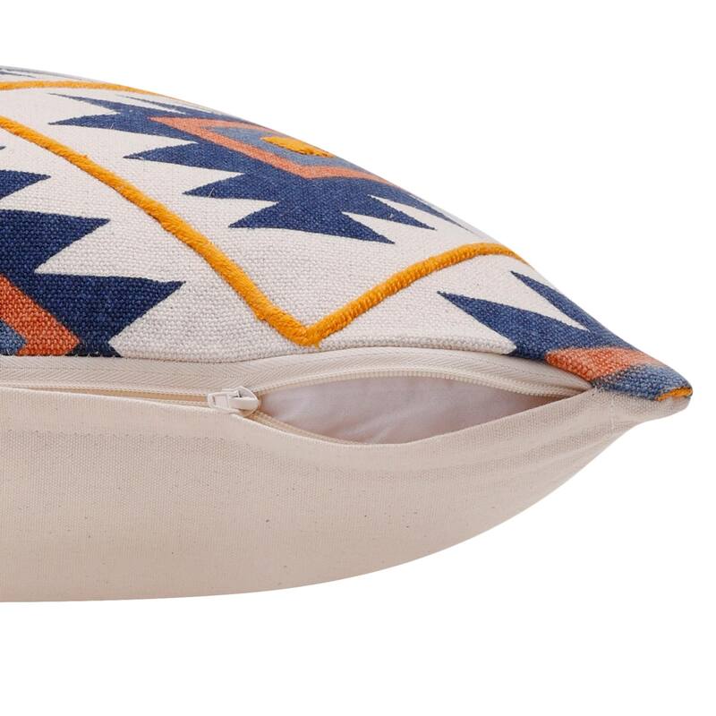 Handmade Southwestern Square Throw Pillow - 20" - Navy Blue and Orange