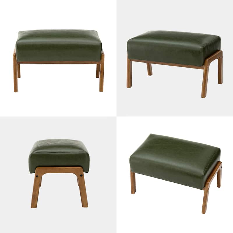 Glitzhome 24.5"W Leatherette Accent Stool With Walnut Rubberwood Legs