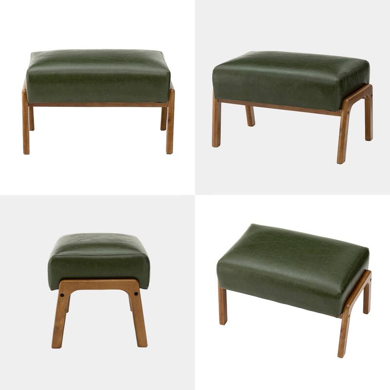 Glitzhome 30.75"H Mid-Century PU Leather Armchair with Ottoman Set