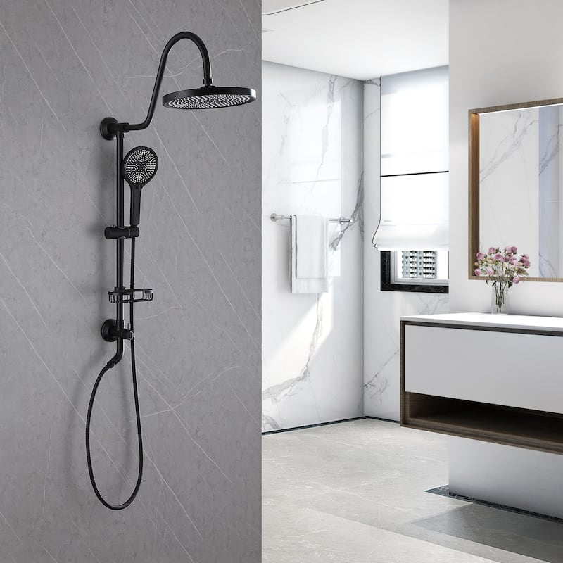 4-Way High Pressure Round Rain Shower Head With Adjustable Handheld Shower Head inBlack/Gold