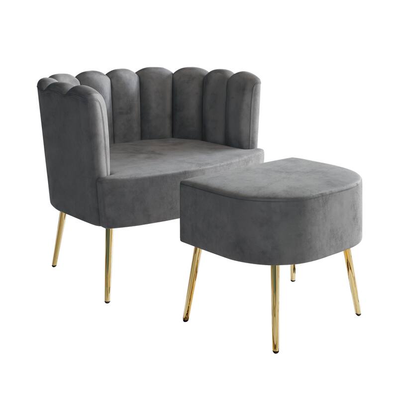 CraftPorch Luxurious Velvet Upholstered Accent Chair with Stool