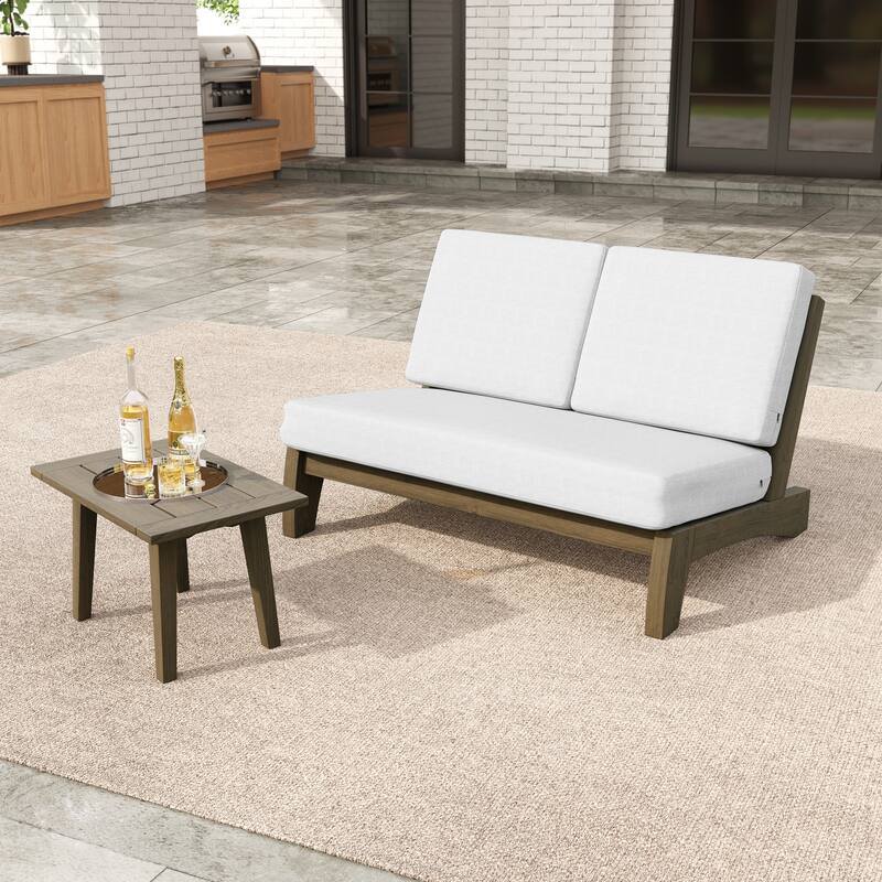 2-Piece Outdoor Teak Wood Loveseat Patio Set with Side Table