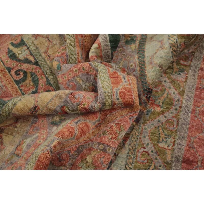 Hand Knotted Oriental 100% Wool Carpet Traditional Geometric Multi-Colored Ziegler Area Rug - 9' 10'' X 7' 10''
