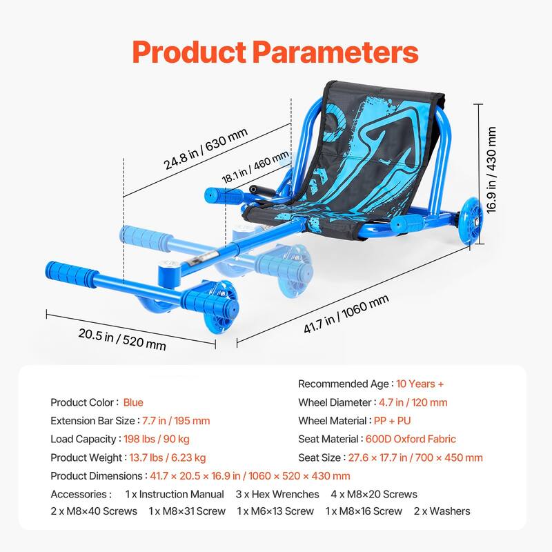 Ride on Scooter Zig-Zag Motion Drift Cart with Comfortable Handle and Steel Frame Ideal for Kids - 37.8” x 17.3” x 11.2”