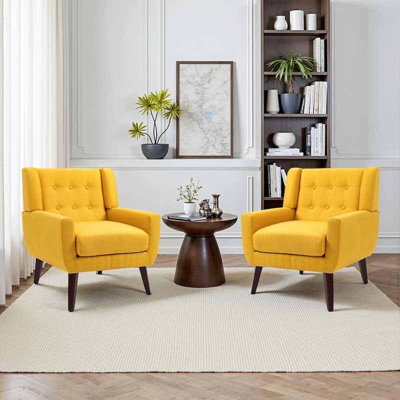 Cotton/ Linen Look Fabric Modern Accent Chair Armchair - Set of 2 - Yellow(Set of 2)