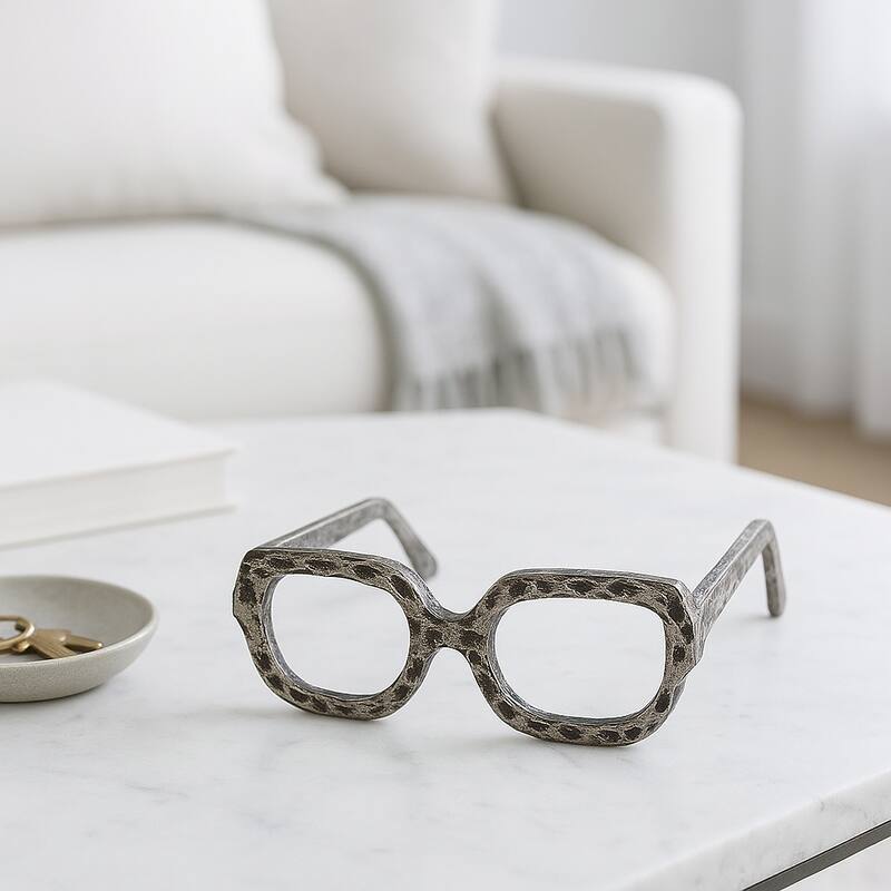 Metal Decorative Object Eyewear-Shaped Sculpture with Textured Design