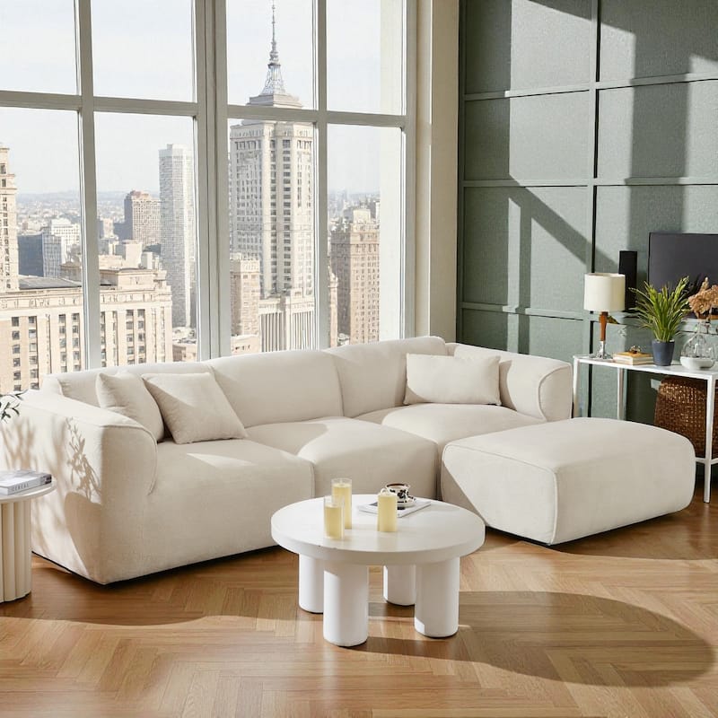 122" Luxury Velvet 4-Seater Sofa with Pure Sponge Cushions, Detachable Ottoman and 3 Throw Pillows for Living Room