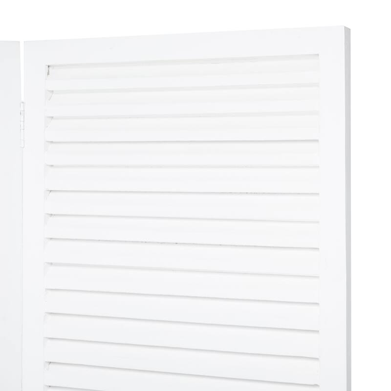 White Wooden Hinged Foldable Partition 3 Panel Partition Room Divider Screen with Horizontal Slats - 60 x 1 x 72