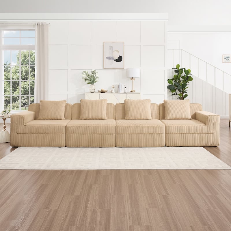 GDFStudio - Modular 4-Seater 153.5" Corduroy Boneless Cloud Sofa