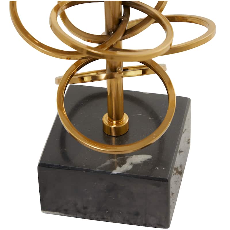 Stainless Steel Metal Open Ring Stand Pillar Hurricane Lamp - Set of 2 Gold - Roche River Decor - 6"W x 6"L x 25"H