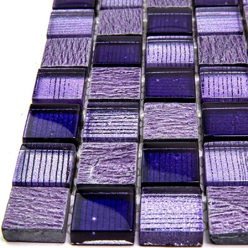 Apollo tile 12" x 12" Phoenix Polished Foiled Purple Glass Resin Stone Tile (4.83 sq ft/case) - 5 Pack