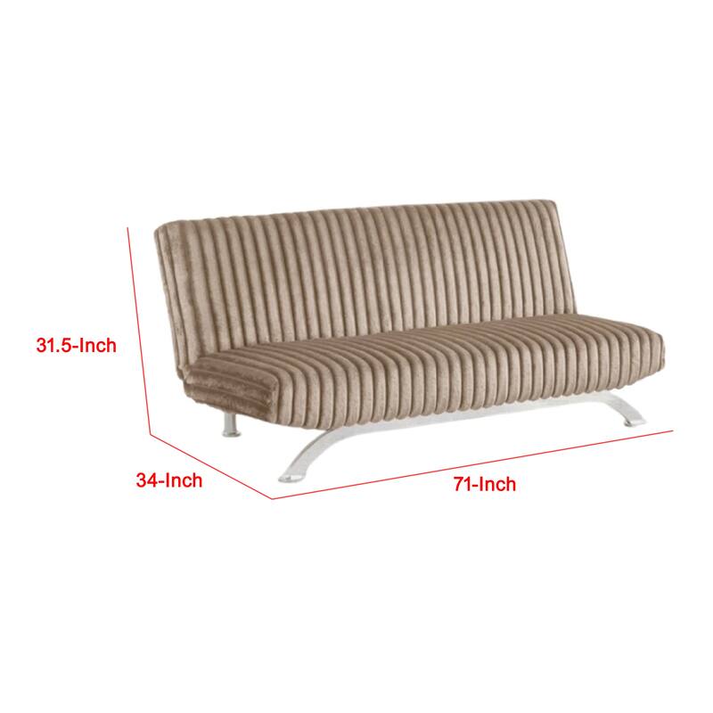 Villy Futon Sofa Bed, Chrome Metal Legs, Taupe Channel Tufted Fabric