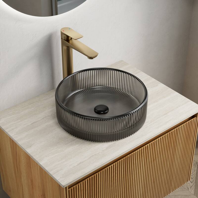 14" Bathroom Round Crystal Glass Sink without Faucet