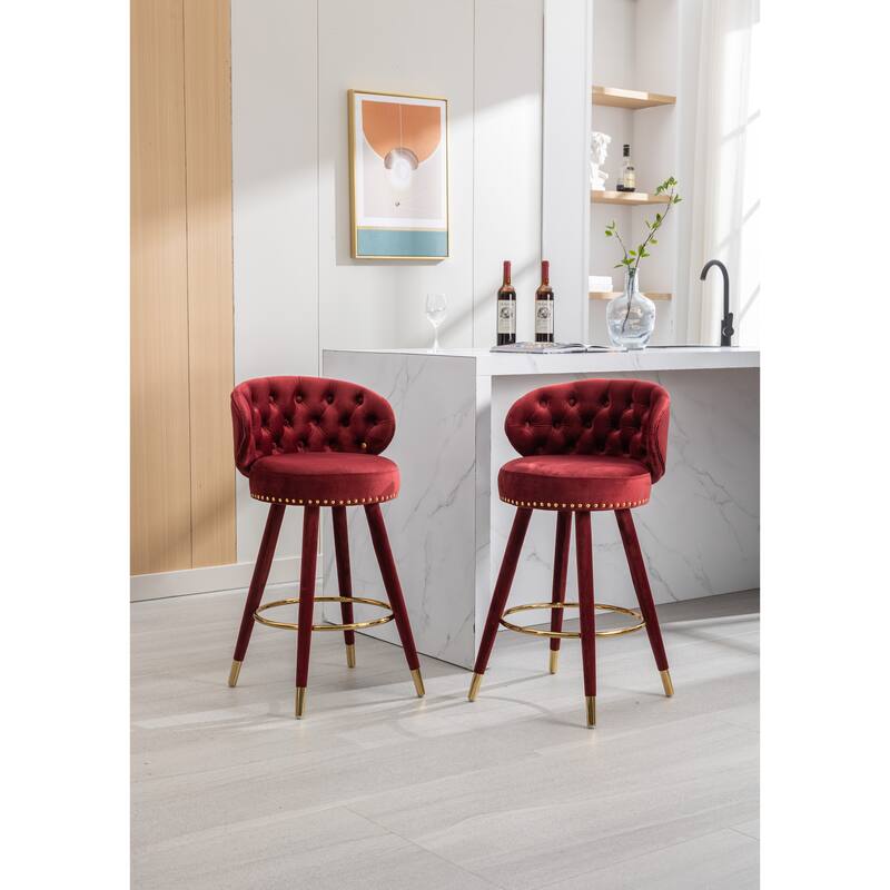 Counter Height Bar Stools with a fixed height of 360 degrees Set of 2 - Claret Red