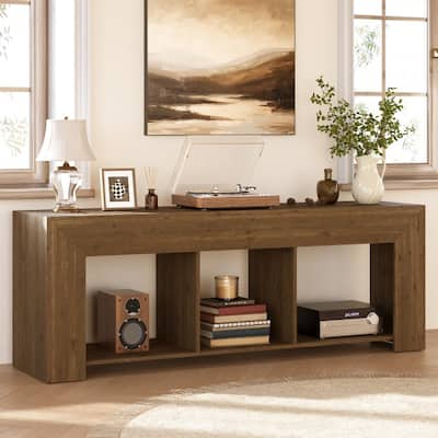 63-Inch Solid Wood Console Table, Low Entryway Table with Storage