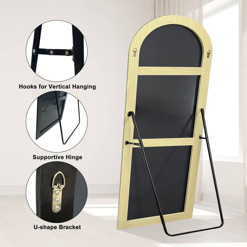 Arched Full-Length Wood Floor Mirror with Stand - 65x22