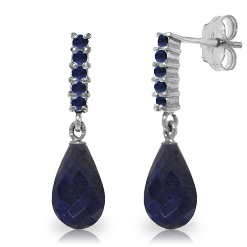 7 Carat 14K Solid Gold Sapphire Earrings Briolette Dangling Sapphire - White