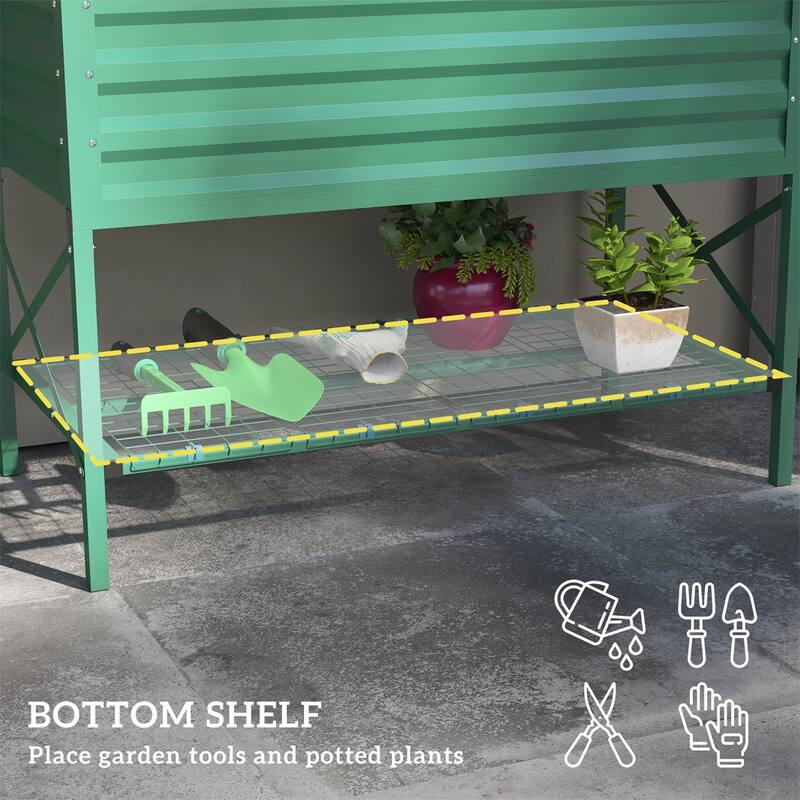 Galvanized Steel Elevated Raised Garden Planter with Storage Shelf - 41.75" L x 21.25" W x 30" H