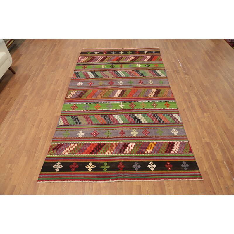 Hand Woven Oriental 100% Wool Carpet Southwestern Tribal Multi-Colored Kilim Area Rug - 10' 4'' X 5' 8''
