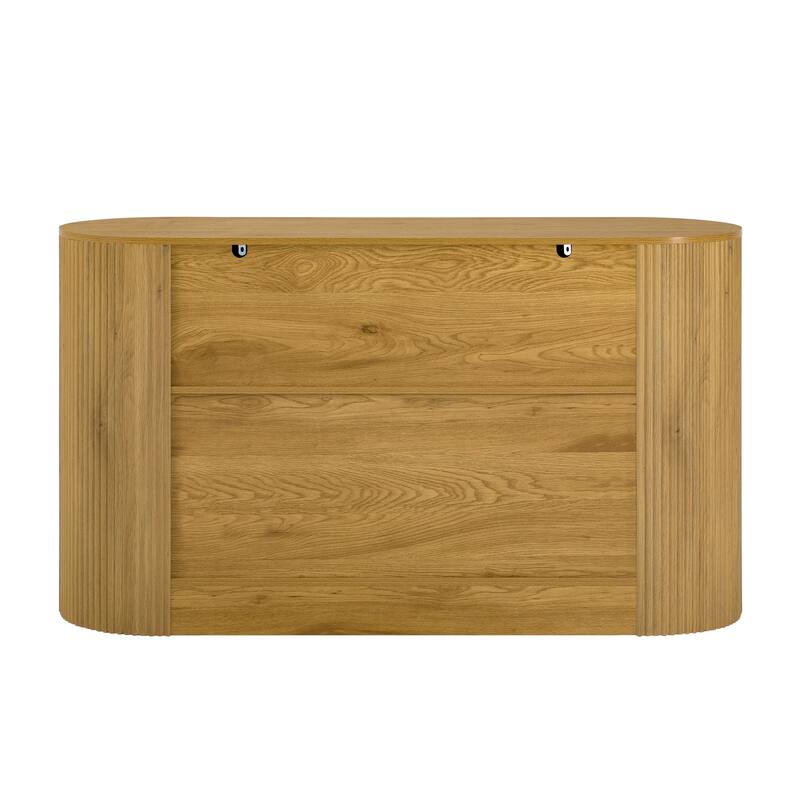 Buffet Cabinet with Side Door & 3-Tier Shelves, Storage Cabinet with 2 Doors & 2 Drawers, Freestanding Stripe Accent Cabinet