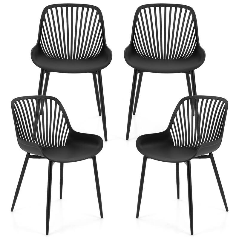 Gymax Plastic Dining Chair Set of 4 w/ Metal Legs Cutout Backrest - Black - Set of 4