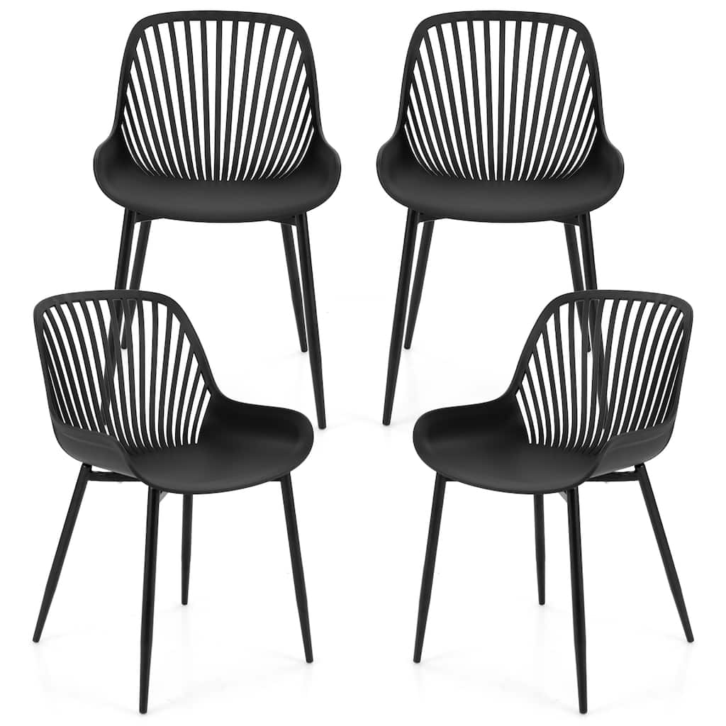Gymax Plastic Dining Chair Set of 4 w/ Metal Legs Cutout Backrest