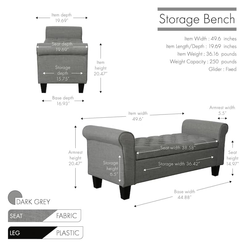 Porthos Home Theon Fabric Flip Top Button Tufted Storage Bench