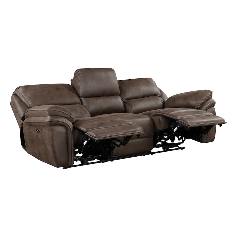 Tony 90 Inch Power Double Recliner Sofa, USB Charging Port Brown Microfiber