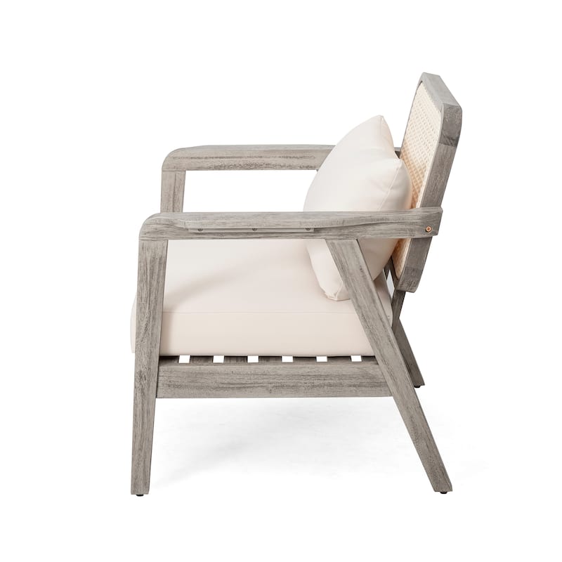 Outdoor Acacia Wood Patio Club Chair with Waterproof Thick Cushion