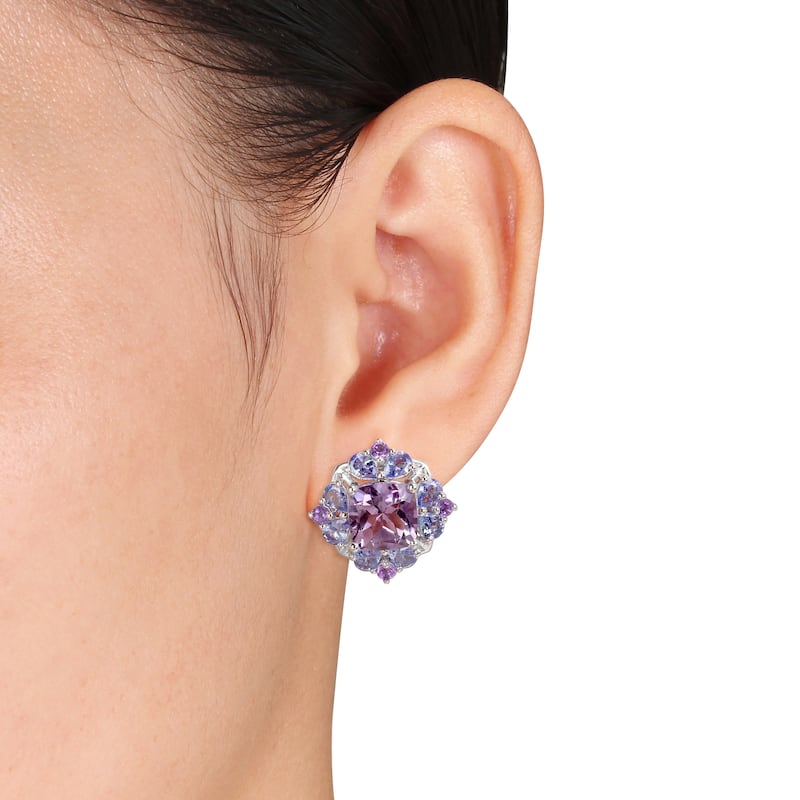 Miadora 8 4/5ct TGW Amethyst Tanzanite Cluster Earrings Pendant Chain Set Sterling Silver