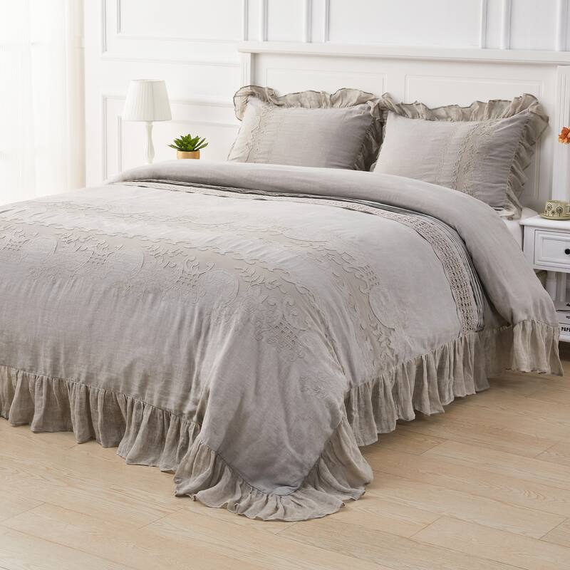 The Gray Barn Spring Field Linen Duvet Set - 4 Color (White, Grey, Pink, Ivory) - King - Cal King - GREY STORM