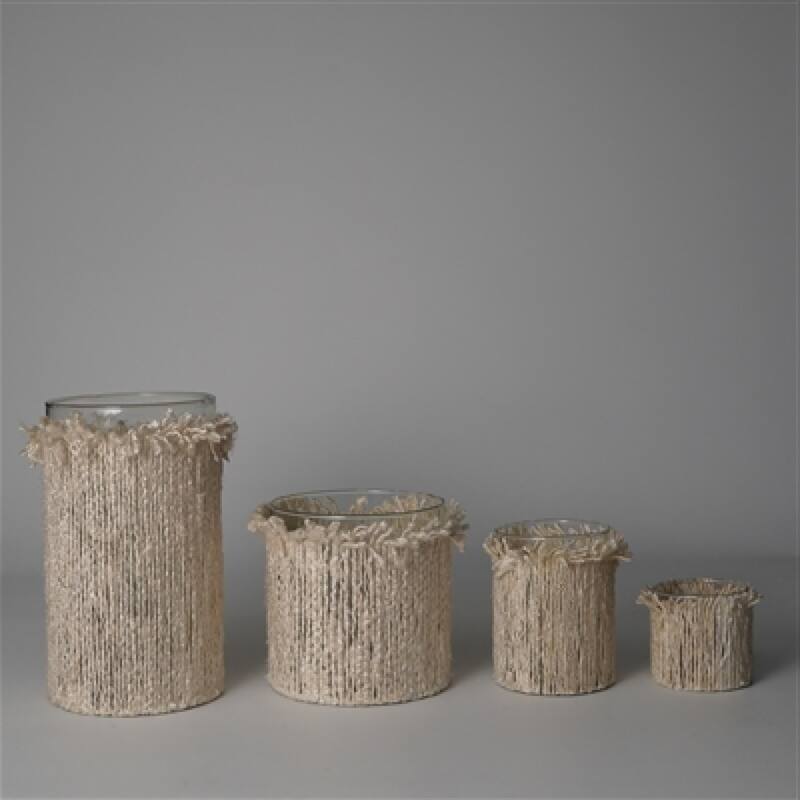 Textured Woven Glass Votive Candle Holder - 5" - Cream