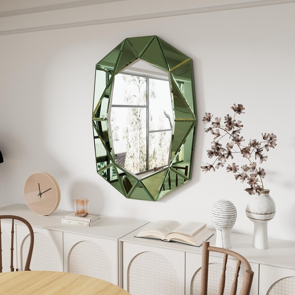 Irregular Glass Wall Art Mirror with Beveled Diamond Edge Accent Mirror