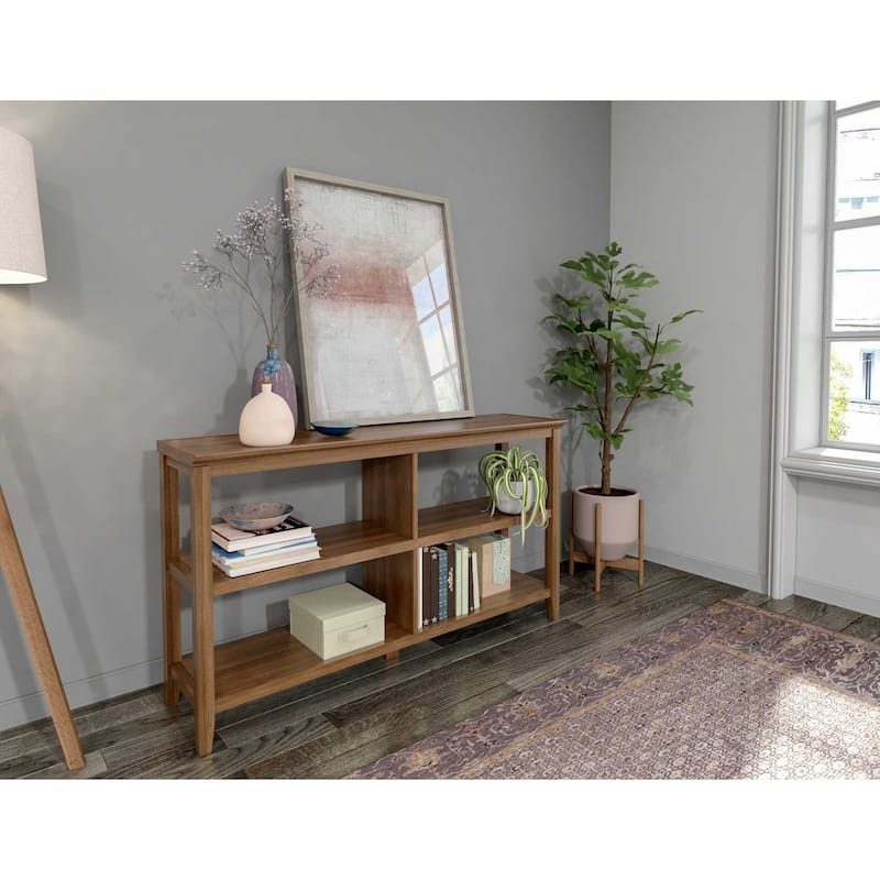 Solid Wood Vertical Double Bookcase with Shelves and Walnut Finish - 13.75” D x 54” W x 30.25” H