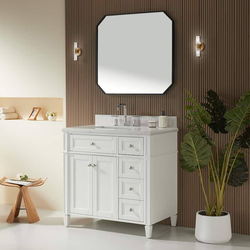 36''/48''/60'' Freestanding Bathroom Vanity with Single/Double Sink & Drawers, White