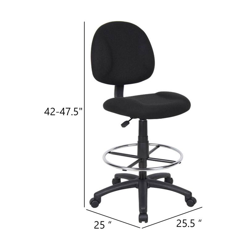 Jea Drafting Stool Chair, Black Tweed, Contoured Back and Footring