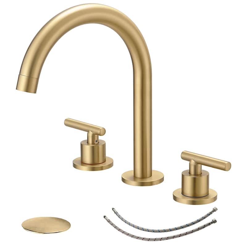 8 Inches Widespread Bathroom Faucet Two Handle 3 Hole with Drain - Brushed Gold