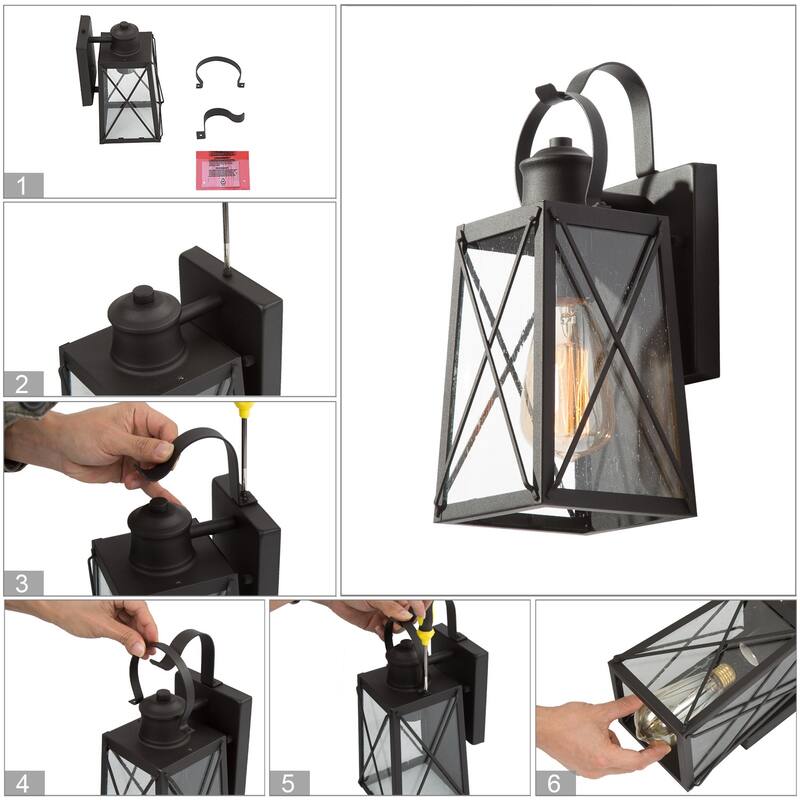 1-Light Modern Black Outdoor Wall Sconce Patio Lantern Glass Wall Lights - W5.5"x L6"x H12.75"