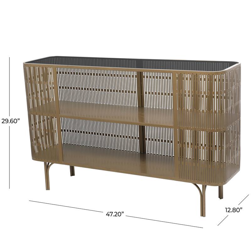 Metal Art Deco Inspired Console Table with Black Tempered Glass Top - Gold - Roche River Decor