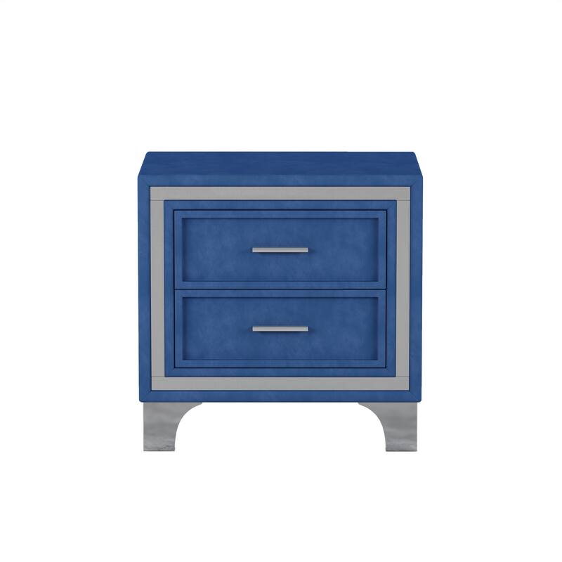 2Drawer Sofa Side Table Velvet Bedside Table Mid Century Nightstand