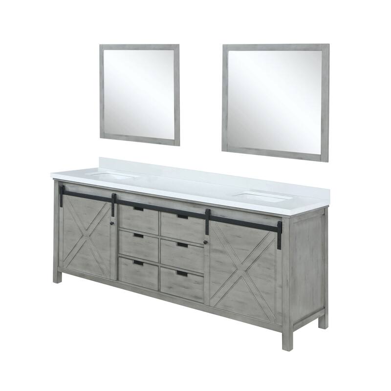 Marsyas Bath Vanity, White Quartz Countertop and Mirrors