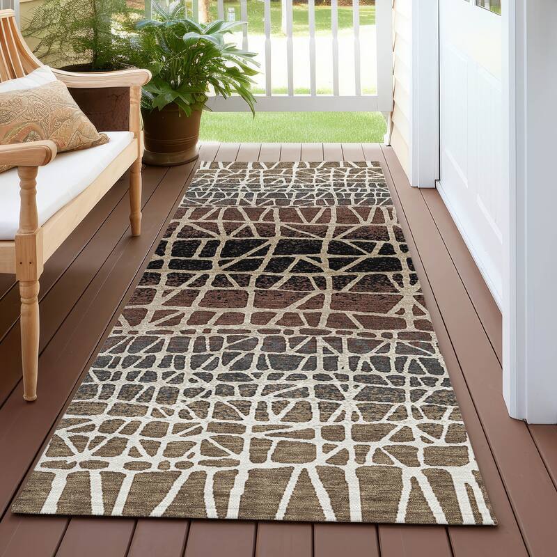 Machine Washable Indoor/ Outdoor Boho Global Chantille Rug - Brown - 2'3" x 7'6"
