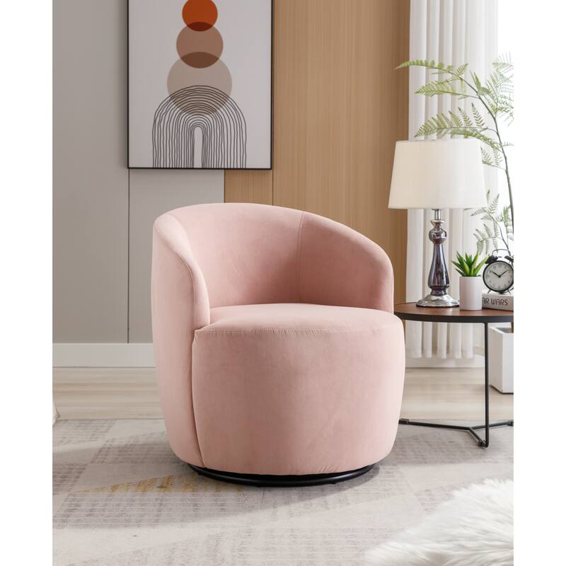 Velvet Swivel Barrel Chair with 360° Black Metal Base