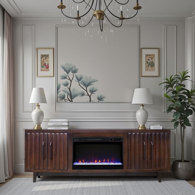 Bridgevine Home Radiance 75 inch Fireplace TV Stand for TVs up to 85 inches