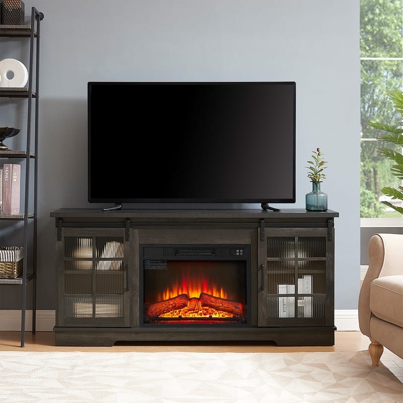18/23/33 Inch Electric Fireplace Insert Ultra Thin Heater with Set Realistic Flame Touch Remote Control Overheating Protection